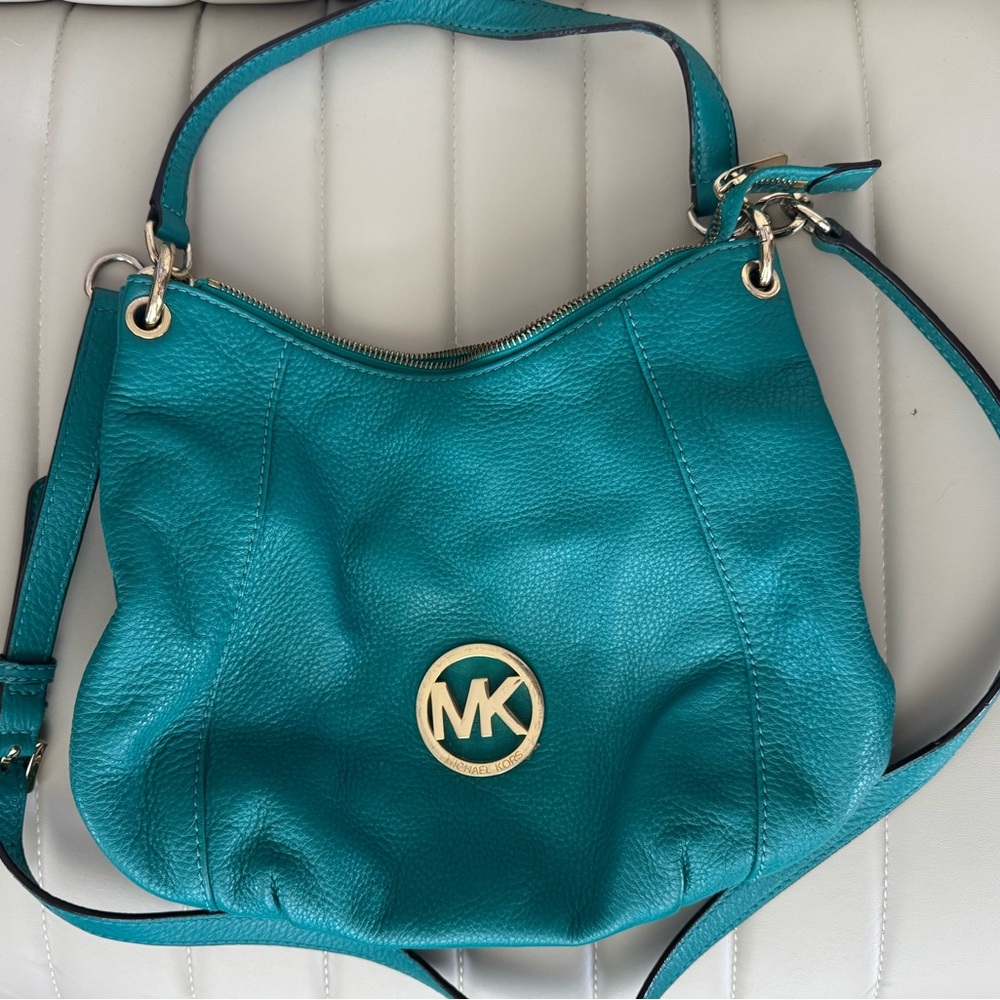 Michael Kors Leather Teal Shoulder Crossbody Bag with Gold Hardware